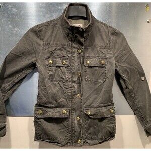 J CREW Women's Field Jacket Distress Gray Snap & Zip Up XSmall